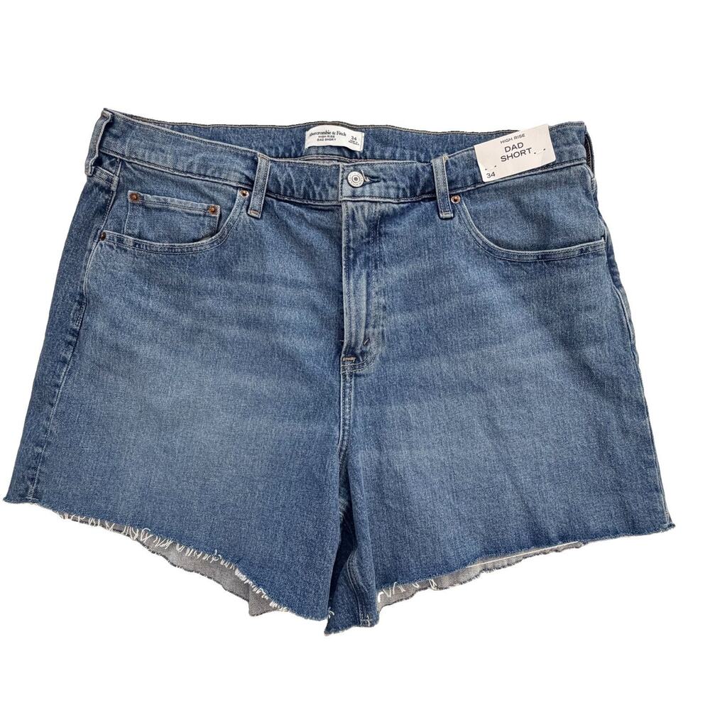 New Abercrombie & Fitch Dad Shorts Womens Sz 34 Blue High Rise Jean Denim NWT